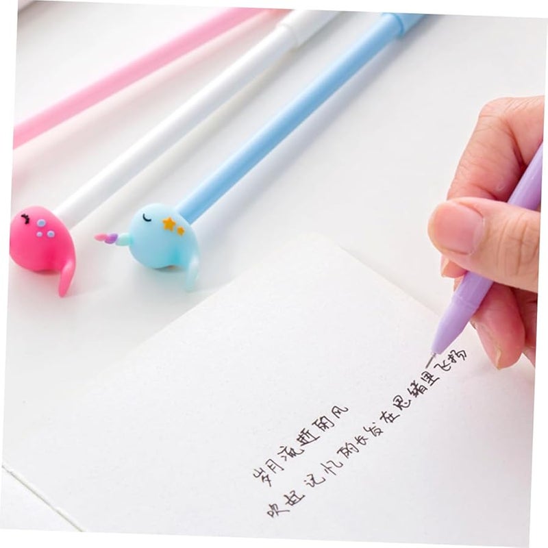 12pcs Purple White Narwhal Cartoon Pens Smooth Ink Writing Pens for Students Office Home Use - Image 2